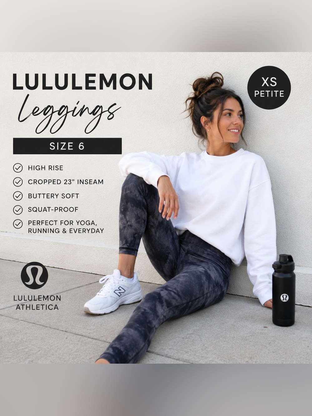 Lululemon Size 6 Black Tie Dye High Rise Crop Leggings 23” Yoga